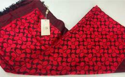 COACH Signature Red Black Cashmere Silk Long Wrap Scarf alternative image
