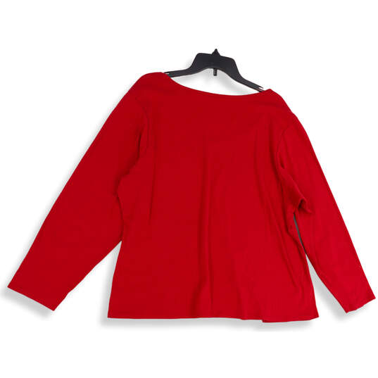 Womens Red Cotton Scoop Neck Long Sleeve Pullover Sleep T-Shirt Size 22/24 image number 2