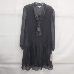 Nanette Lepore Black Silver Metallic Pleated Long Sleeve Dress Women's Size 14 NWT