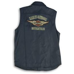 Harley Davidson Mens Black Leather Collared Flap Pocket Sleeveless Vest Size L alternative image
