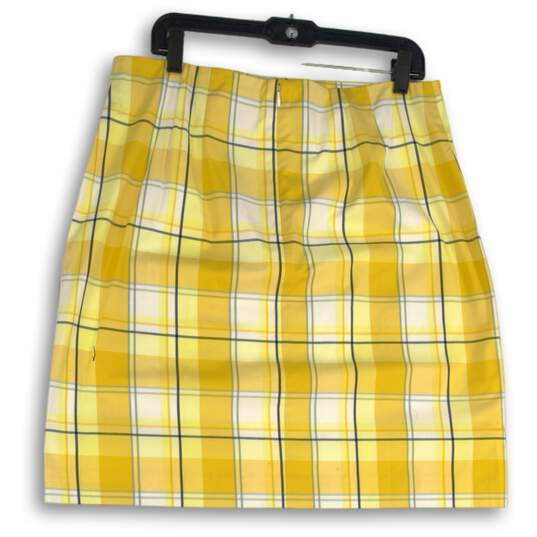 NWT Womens Yellow Plaid Flat Front Back Zip Short Mini Skirt Size 12 image number 2