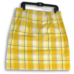 NWT Womens Yellow Plaid Flat Front Back Zip Short Mini Skirt Size 12 alternative image