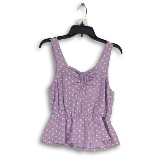Womens Purple Floral Wide Strap Sweetheart Neck Ruched Front Peplum Tank Top S image number 1