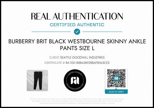 Burberry Brit Women's Westbourne Black Skinny Ankle Pant Size Large - AUTHENTICATED image number 2