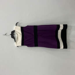 Womens Purple Ivory Sleeveless Round Neck Back Zip Shift Dress Size 10 alternative image