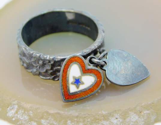 Vintage 925 Military Heart Blue Star Sweetheart Ring & Onyx Scroll Brooch 8.7g image number 3