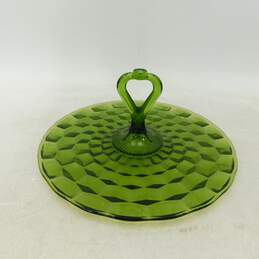 Vintage Whitehall Indiana Cube Pattern Green Glass Sandwich Tray