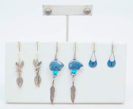 Southwestern 925 Hematite Turquoise Eagle Feather Bear Ball Bead Earrings Variety 21.3g