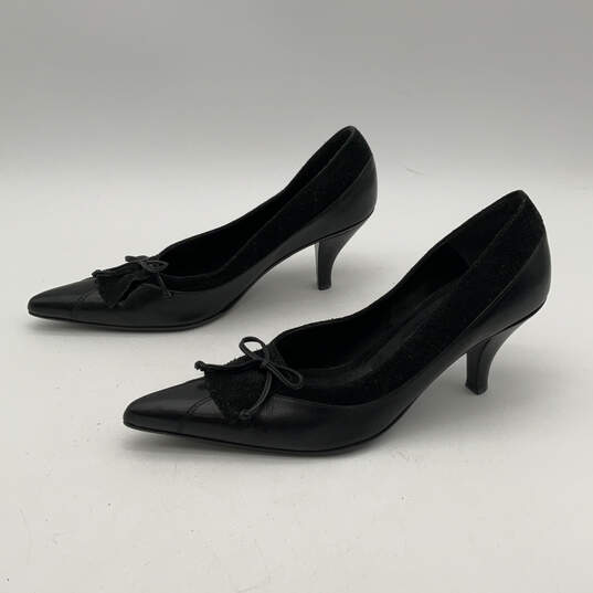 Womens Black Leather Pointed Toe Classic Slip On Kitten Pump Heels Size 6 M image number 3