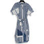 Womens Blue White Striped Short Sleeve Tie Waist Maxi Dress Size Large image number 1