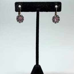 Designer Liz Palacios Silver-Tone Pink Crystal Leverback Drop Earrings