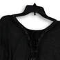 NWT Womens Black Lace-Up Neck Long Sleeve Knitted Pullover Sweater Size S image number 3