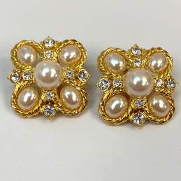 Designer Joan Rivers Gold-Tone Faux Pearl Filigree Design Clip Earrings alternative image
