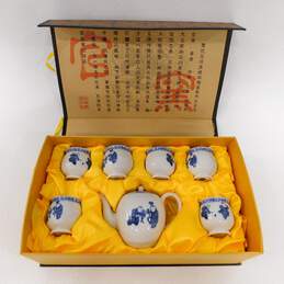 Chinese Blue White Porcelain 7 Piece Tea Pot Set