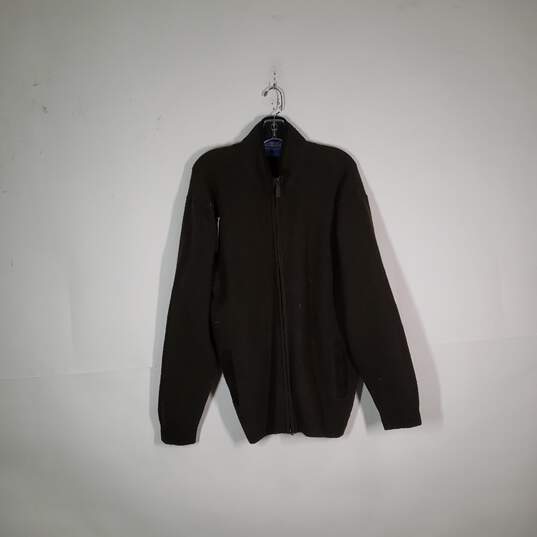 Mens Shetland Wool Mock Neck Long Sleeve Full-Zip Sweater Size Large image number 1