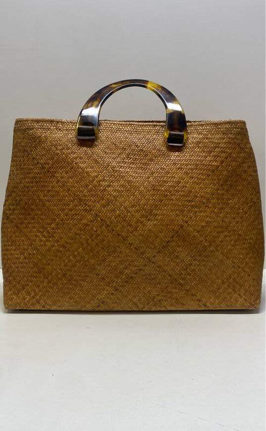 AsiaPhile Tortoise Shell Handle Woven Tote Beige image number 1