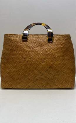 AsiaPhile Tortoise Shell Handle Woven Tote Beige