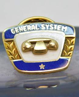 Vintage 10K Gold General System Blue & White Enamel Telephone Pin 1.8g