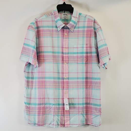 Brooks Brothers Men Pink Plaid Button Up XL NWT image number 1