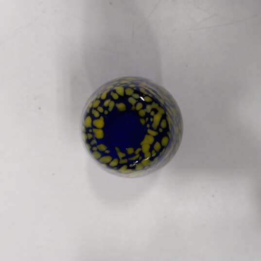 Hand Blown Blue And Yellow 6 in. Vase image number 4