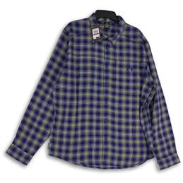 NWT Under Armour Mens Blue Gray Plaid Spread Collar Button-Up Shirt Size XXL