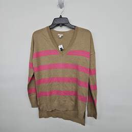 GAP Brown Pink Striped V Neck Sweater