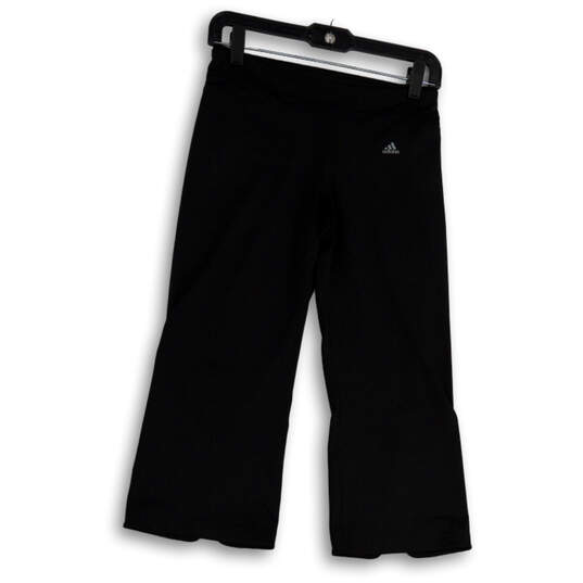 Womens Black Elastic Waist Wide-Leg Slit Hem Pull-On Capri Pants Size Small