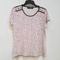 Womens White Printed Round Neck Short Sleeve Pullover T-Shirt Size P image number 1
