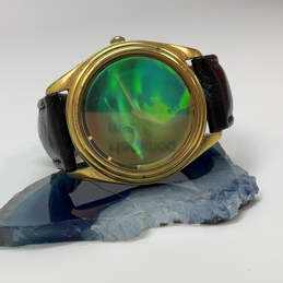 Designer Fossil Hologram Gold-Tone Round Adjustable Strap Analog Wristwatch