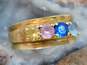 14K Gold Pink & Yellow Sapphire & Blue Spinel Etched Textured Band Ring For Repair 3.3g image number 1