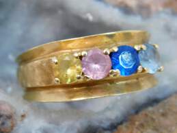 14K Gold Pink & Yellow Sapphire & Blue Spinel Etched Textured Band Ring For Repair 3.3g