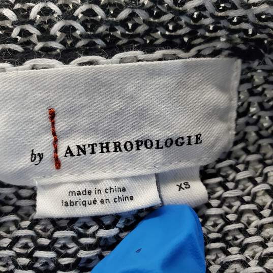 Anthropologie Black White Tassel Trim Knit Short Sleeve Sweater Size XS image number 3