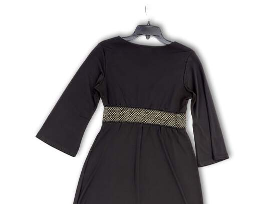 Womens Black Gold Trim 3/4 Flared Sleeve Knee Length A-Line Dress Size M image number 4