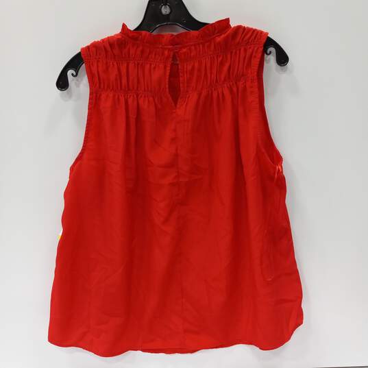 Joie Women's Red Sleeveless Ruffle Neck Pleat Tank Top Blouse Shirt Size M NWT image number 2