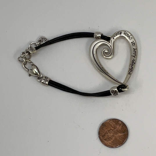 Designer Brighton Silver-Tone Lobster Clasp Cord Open Heart Charm Bracelet image number 2