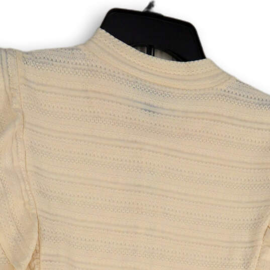 NWT Womens Ivory Knitted Lace Ruffle Sleeve Crew Neck Pullover Sweater Sz L image number 4