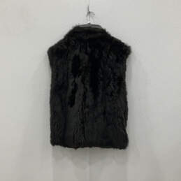 Womens Black Opossum Fur Leather Trim Collared Full-Zip Vest Size Medium alternative image
