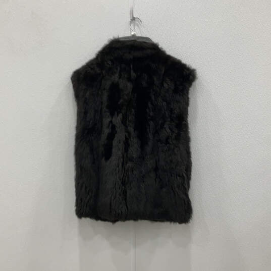 Womens Black Opossum Fur Leather Trim Collared Full-Zip Vest Size Medium image number 2