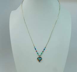 Southwestern Artisan 925 Liquid Silver Faux Stone Heart Pendant Necklace 4.2g