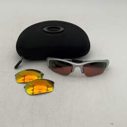 Oakley Mens Gray Black Half-Rim Shield Sunglasses With Extra Lens In Case
