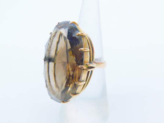 Exquisite 14K Yellow Gold Oval Smoky Quartz Cocktail Ring 12.9g image number 3
