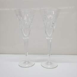 Waterford Set of 2 Crystal Millennium Universal Wish Toasting Champagne Flutes