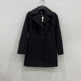 NWT Womens Black Long Sleeve Collared Single Breasted Pea Coat Size Small