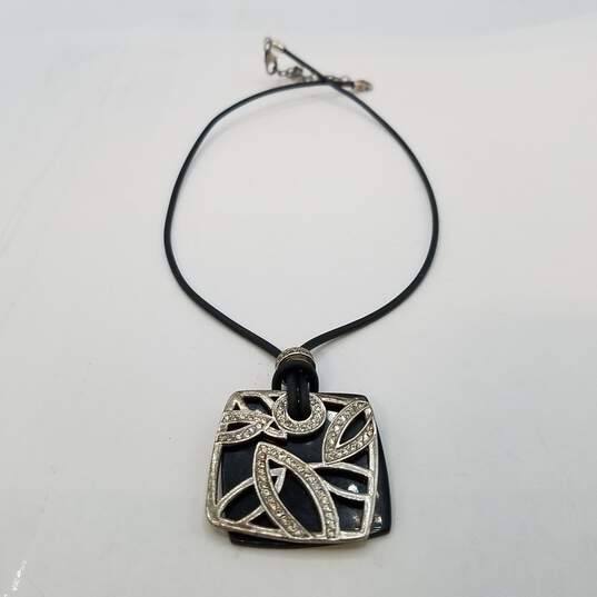 Sterling Silver Crystal Rubber Cut-Out Overlay Pendant 15 1/2in Necklace 14.2g image number 1