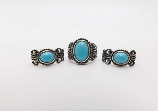 Avon 925 Southwestern Faux Turquoise Cabochon Dotted & Scrolled Curved Drop Post Earrings & Ring Set 11.8g image number 1