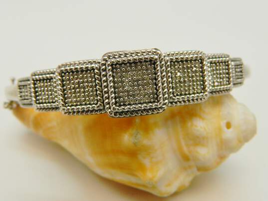 Sterling Silver 0.57 CTTW Dimond Pave Tiered Bangle Bracelet 23.1g image number 1