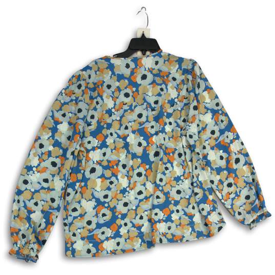 NWT Joie Womens Blue Floral Ruffle Long Sleeve Blouse Top Size XL image number 2