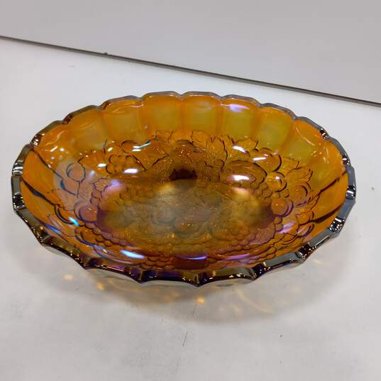 Vintage Marigold Carnival Glass Footed Garland Fruit Bowl image number 2