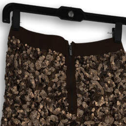 NWT Womens Brown Sequin Flat Front Back Zip Straight & Pencil Skirt Size XXS