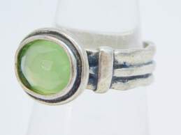 Didae Israel 925 Faceted Green Chalcedony Oval Cabochon Textured Band Ring 6.2g alternative image